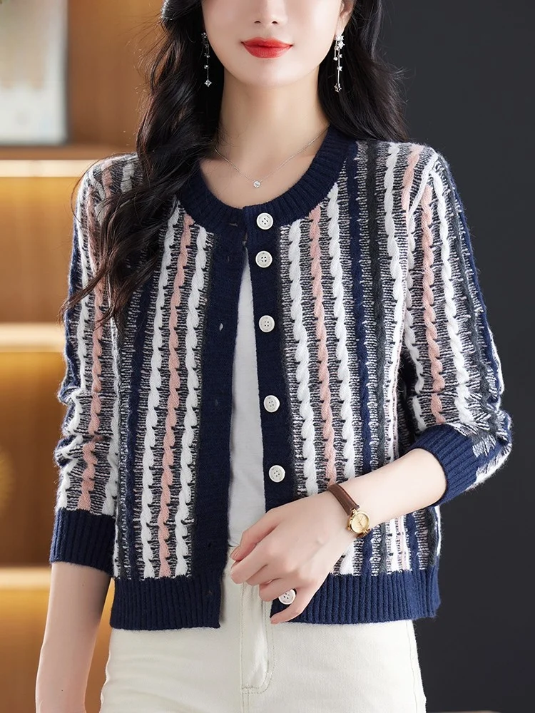 Hengyuanxiang флисовый кардиган женский короткий полосатый свитер верхняя одежда 2024