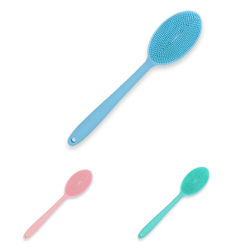 

BMDT-Silicone Double Side Bath Long Handle Back Brushes Massage Shower Cleaning Remove Exfoliating Bathroom Wash Brush