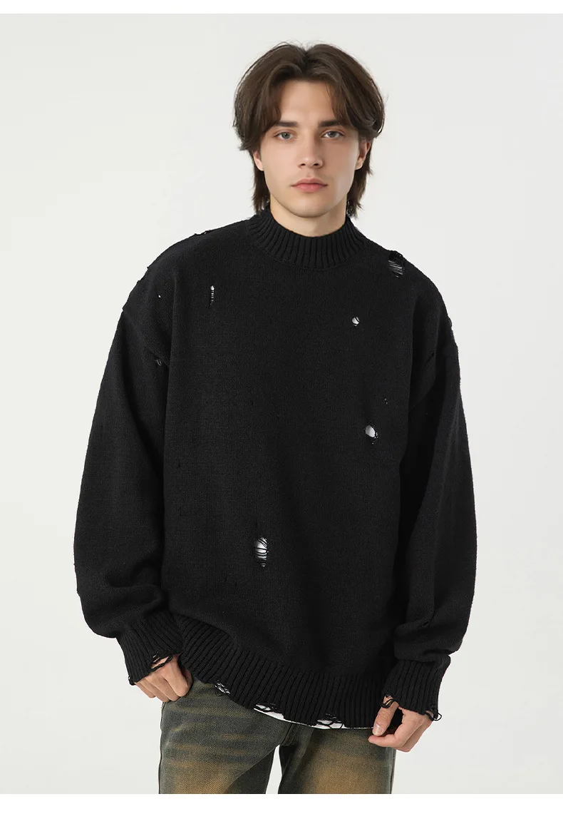 Свитер из синели мужской осенне-зимний свободный вязаный свитер с баской пуловер