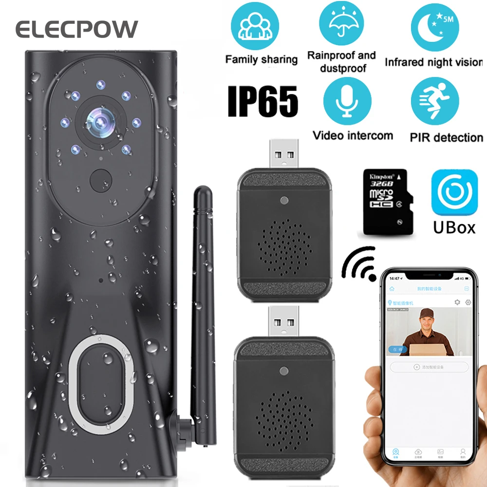 

Беспроводной видеодомофон Elecpow для умного дома, наружный дверной звонок, водонепроницаемый, IP65, Wi-Fi, дверной звонок, камера видеонаблюдения ...
