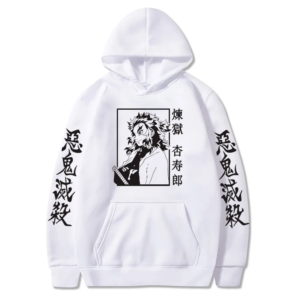 Demon Slayer Anime Hoodie Cosplay Kyojuro Rengoku Print Sweatshirts Unisex Casual Loose Pullovers Pockets Streetwear Sweater New