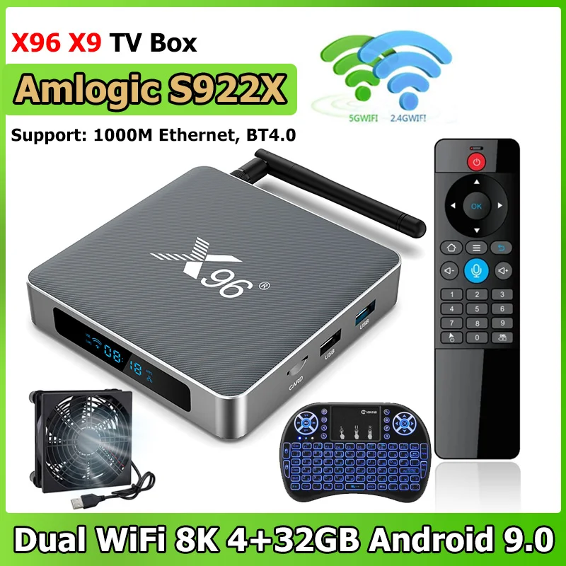 

X96 X9 Android TV Box Amlogic S922X 4GB RAM 32GB ROM Dual Wifi 1000M LAN Support 4K USB 3.0 Smart TV Box Set Top Box Media Playe