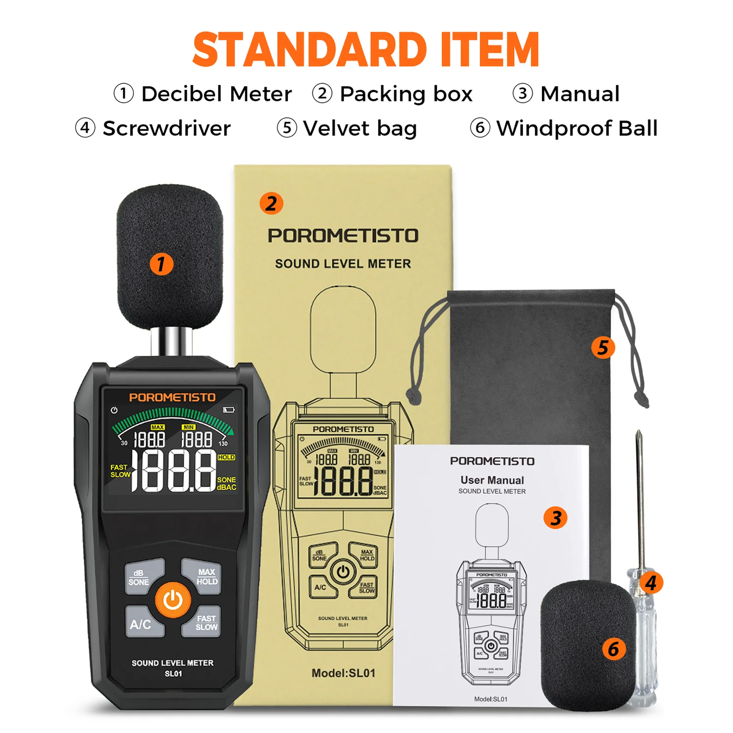 

POROMETISTO SL01 цифровой измеритель уровня звука, тестер децибел, 30 ~ 130 дБ, измеритель взвешивания кондиционера DB, измеритель уровня звука, инструменты для измерения шума