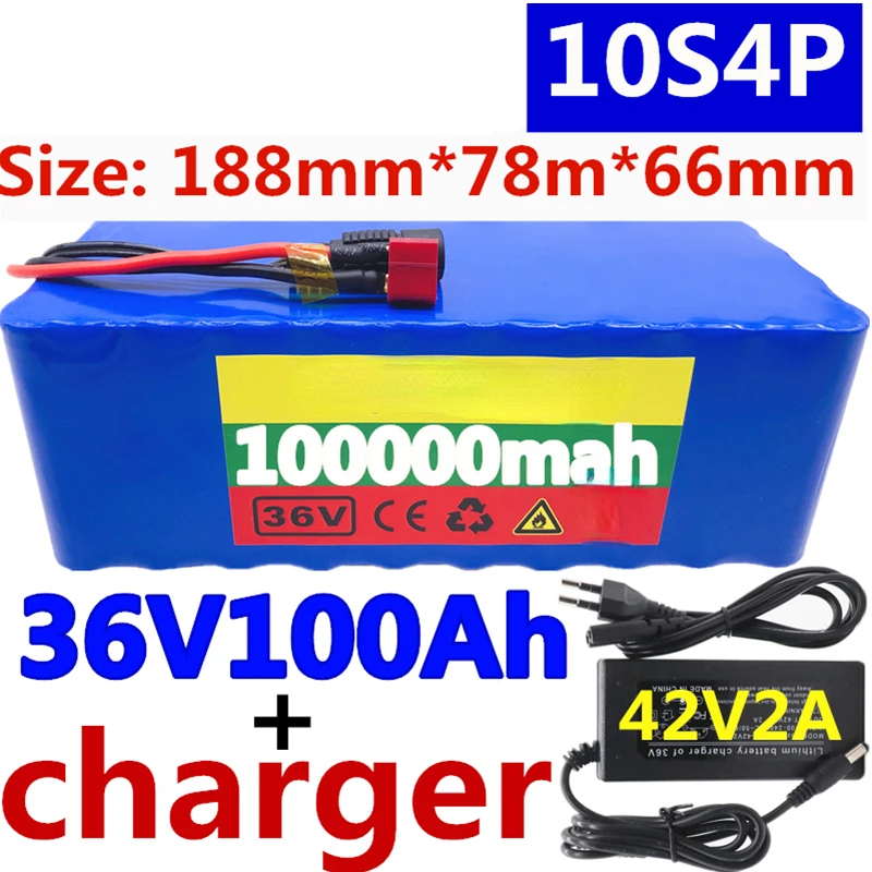 

100% Original 36V battery 10S4P 100Ah battery pack 1000W high power battery 42V 100000mAh Ebike electric bike BMS+42V2A Charger