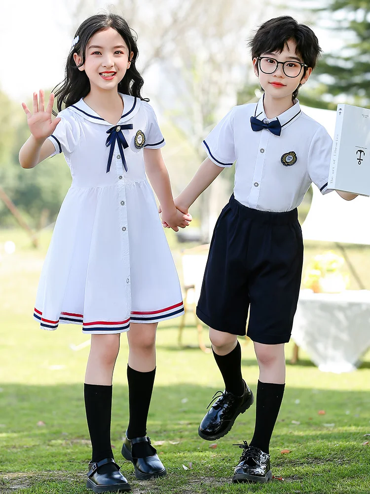 

Kindergarten uniforms, graduation photos, summer class uniforms, elementary navy skirt for school children's choir style,