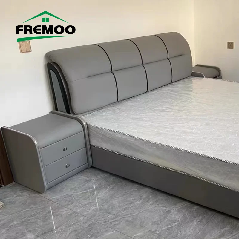 

ltalian Minimalist Leather Double Bed Villa Model Master Bedroom Designer Furniture Customization Luxury Princess Bed