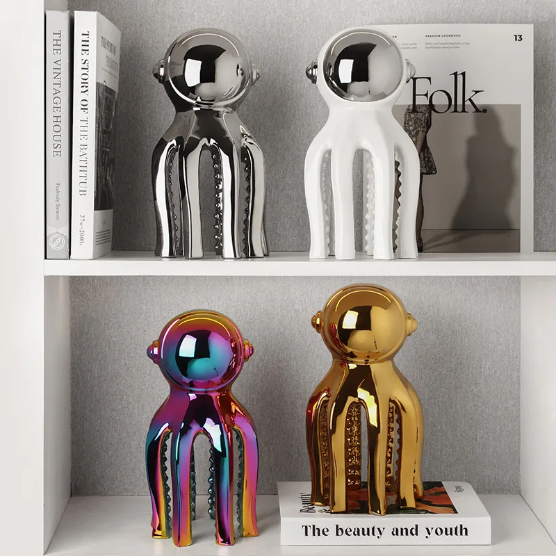 

Creative Ceramic Astronaut Space Octopus Home Decoration Light Luxury Style Electroplating Colorful Decoration Decorative Crafts