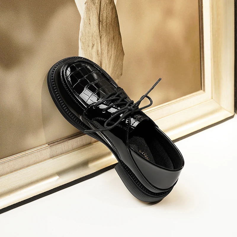 AIYUQI Genuine Leather Loafers Women 2023 Autumn New British Style Shoes Women Lace-up Casual Women Shoes