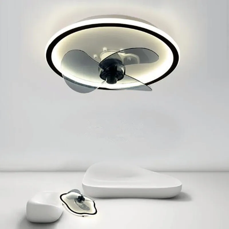 

Bedroom Loft Bar Decoration With RC Dimmable ceiling light fan Nordic ceiling fan Fashion Invisible Smart Led black ceiling fan