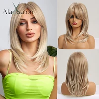 alan eaton short layered blonde synthetic wigs with curtain bangs for white women natural wave golden hair heat resistant fiber