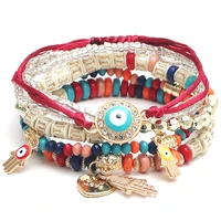 fashion beads strand fatima hand charm bracelets set for women heart jewelry boho multi layer beaded bracelet gift