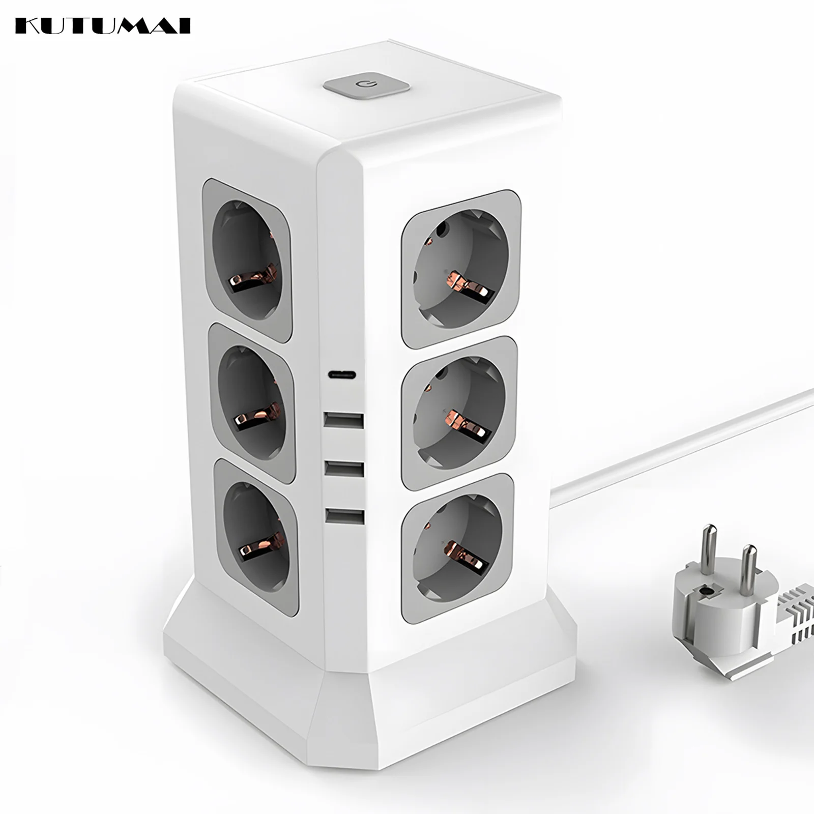 Удлинитель башни ЕС, 12 розеток, 4 USB-порта, быстрая зарядка ...