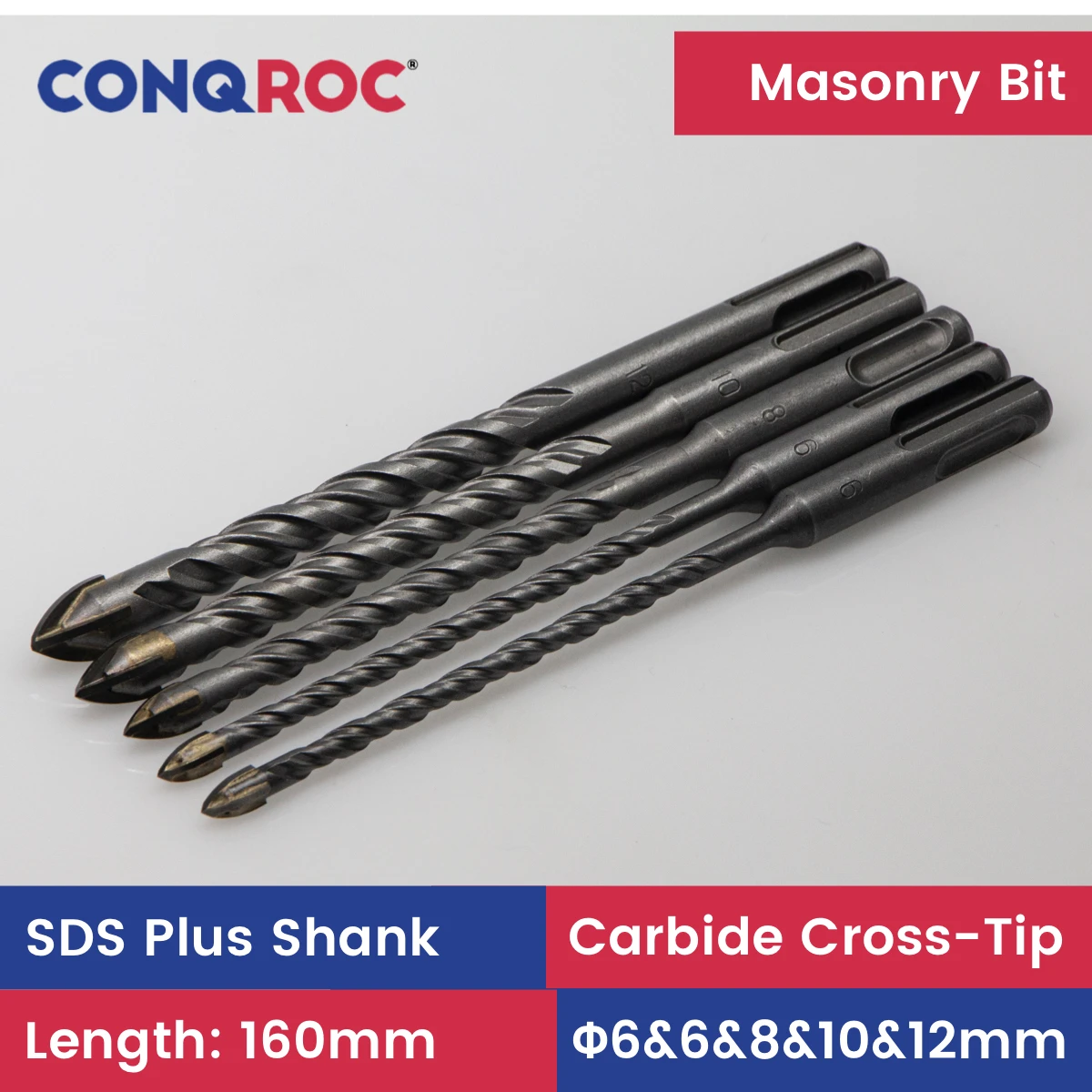 

Masonry Drill Bits Set SDS Plus Shank Carbide-Cross-Tip for Ceramic Tile Length-160mm 5-Piece Diameter-6mm&6mm&8mm&10mm&12mm