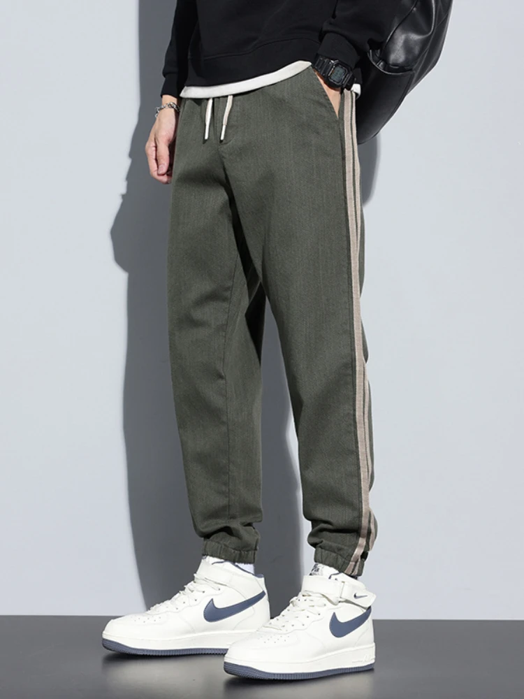 Повседневные брюки мужские повседневные прямые с ремешками на щиколотке весна