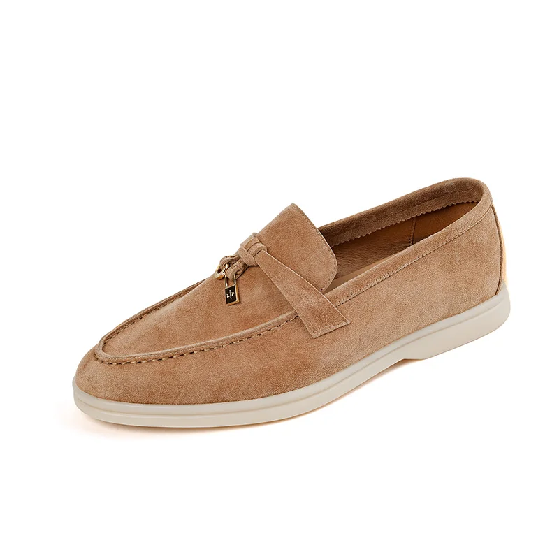 Original Lady Loafers Leather Flat Walking Shoes 2023 New Spring Autumn Lazy Soft Bottom Women's Daily Casual LP Walking Shoes