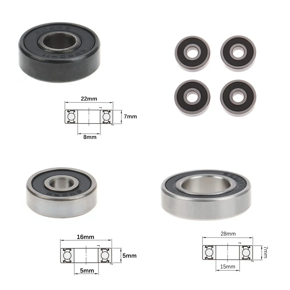 

High Quality 1/4Pcs 625RS 608RS S6902 2RS ABEC-11 608 Roller Skate Scooter 8*22*7mm 608 Black Bearings