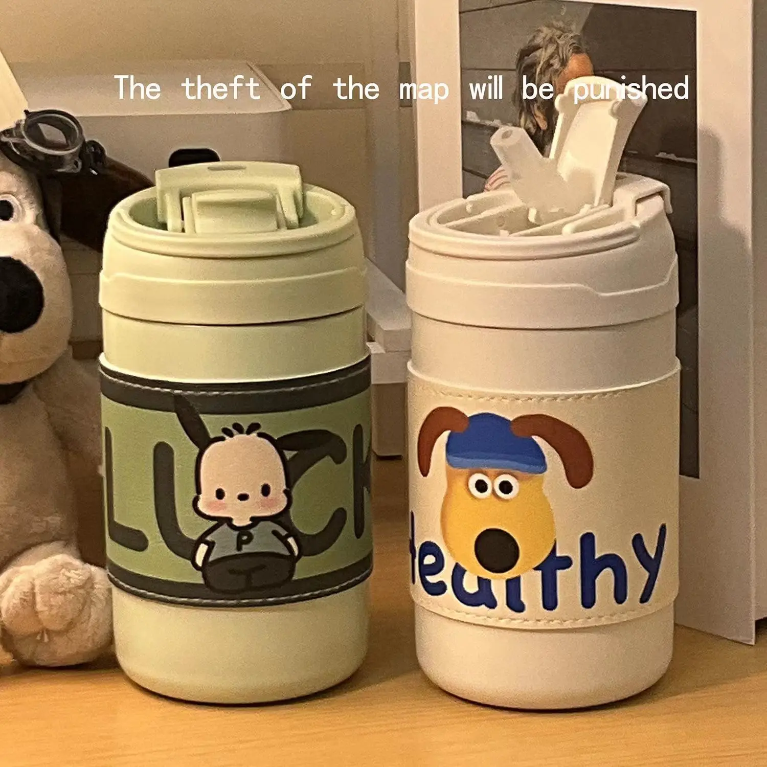

Double Drink Thermos Cup Stainless Steel Large Capacity High Appearance Level Cute Portable Thermos Cup with Straw