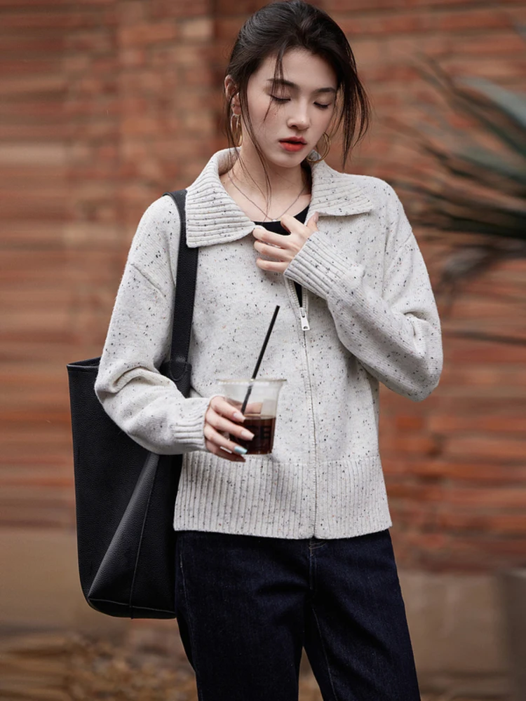 Модный французский свитер на молнии в стиле ретро с лацканами верхняя одежда 24