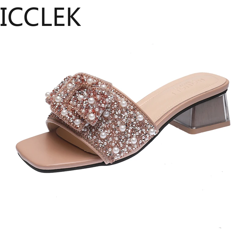 Шлепанцы ICCLEK женские на низком каблуке летние модные сандалии с пряжкой удобные