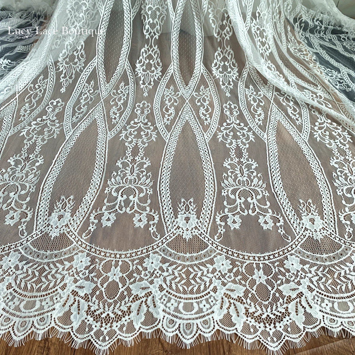 

2023 New Items 3 Meters Long Eyelash Lace Fabric Off White & Black in Stock Lady Long Dress Sewing Material