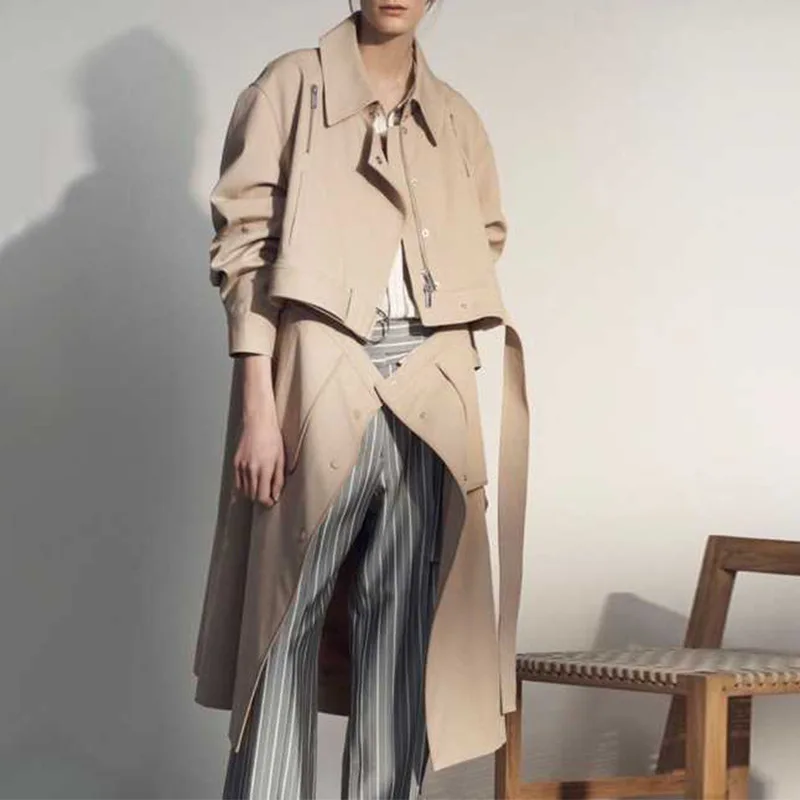 

European And American Wind 2022 Winter New Fashion Temperament Long Section Solid Color Dual-purpose Split Two-wear Windbreaker