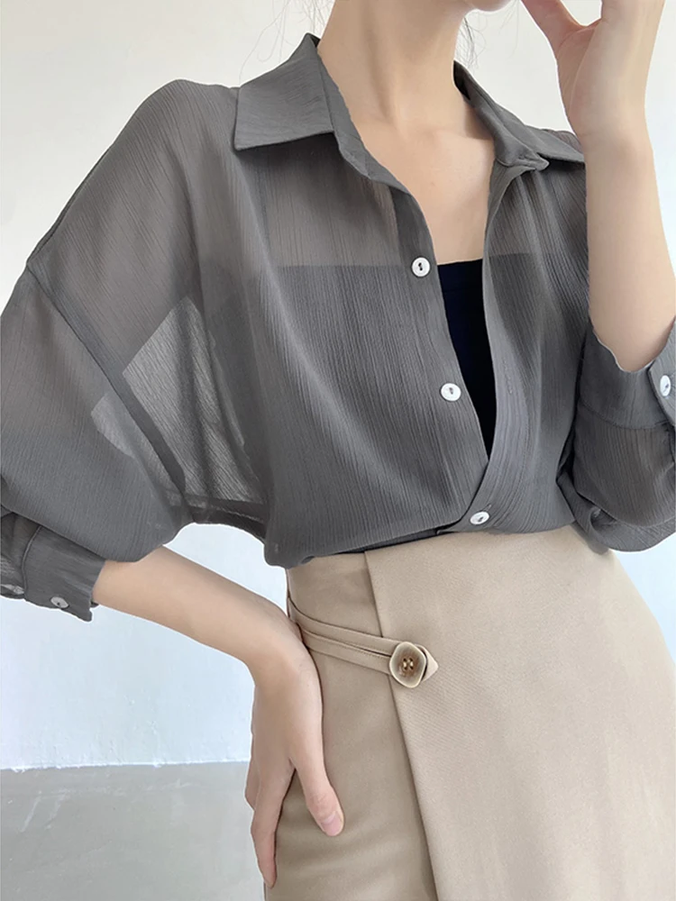 Серая шифоновая солнцезащитная одежда женская летняя новая уличная кардиган с