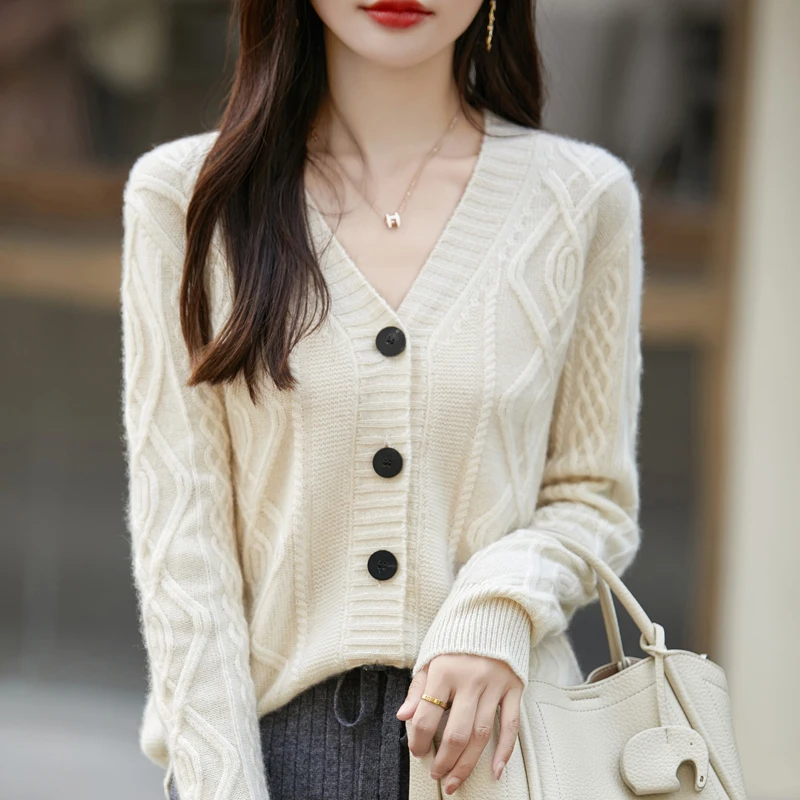 Осень/зима 2023 новый высококачественный вязаный кардиган женский свитер из 100%
