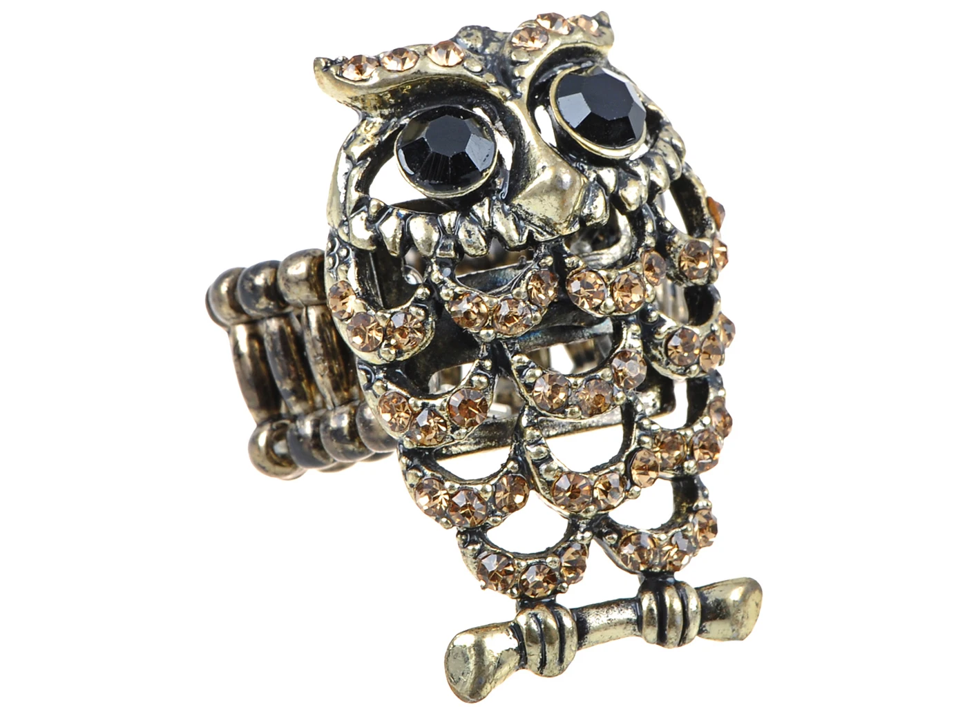 

Synthetic Topaz Color Clustered Crystal Rhinestone Brown Happy Adjustable Hooting Owl Ring
