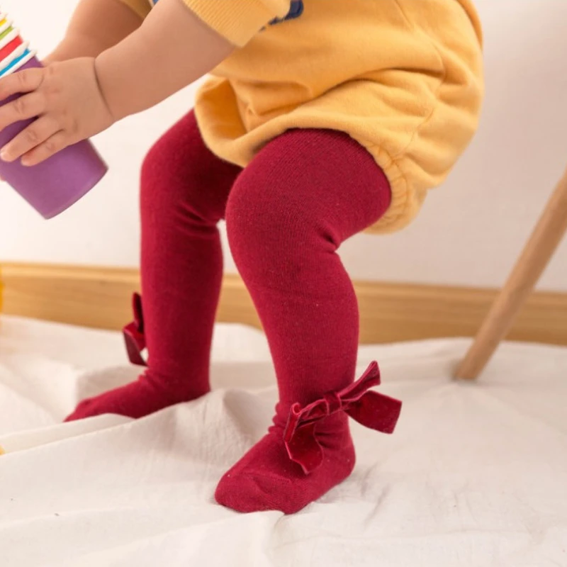 

Cute Bowknot Baby Girls Tights Spring Autumn Solid Cotton High Waist Elastic Tights Leggings Children Pantyhose Toddler Pants