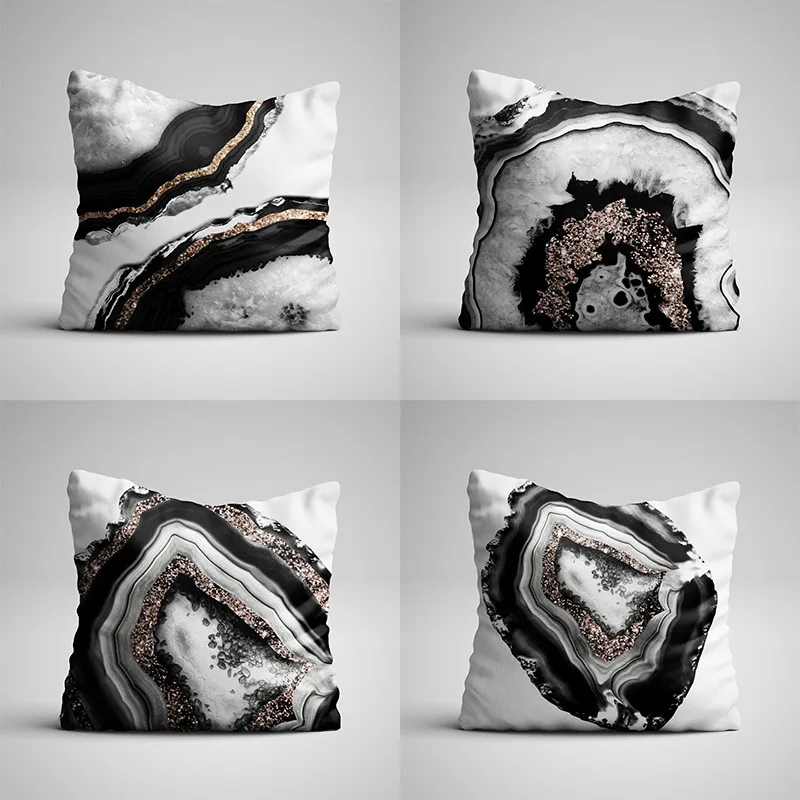 

45x45cm luxury gray retro marble black agate pillow box Nordic map cushion cushion sofa furniture decoration