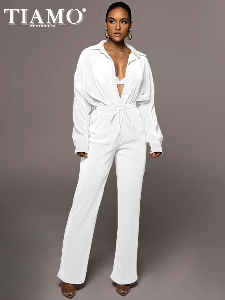 

TIAMO Elegant Solid Color Cardigan Single Breasted Long Sleeved Women's Two-piece Fashion Trousers Suit Wholesale Dropshipping