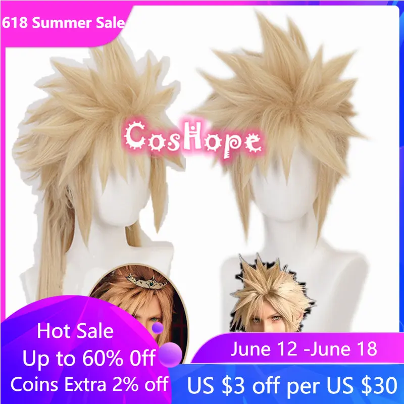 Cloud Strife Cosplay Wig Final Fantasy Cosplay Unisex Short Yellow Wig Cosplay Anime Cosplay Wig Heat Resistant Synthetic Wigs