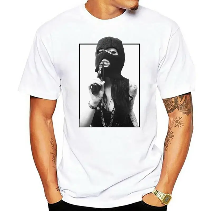 

BEST QUALITY Girls Guns Sexy Balaclava Gun Pistol Tattoo Casual T Shirt