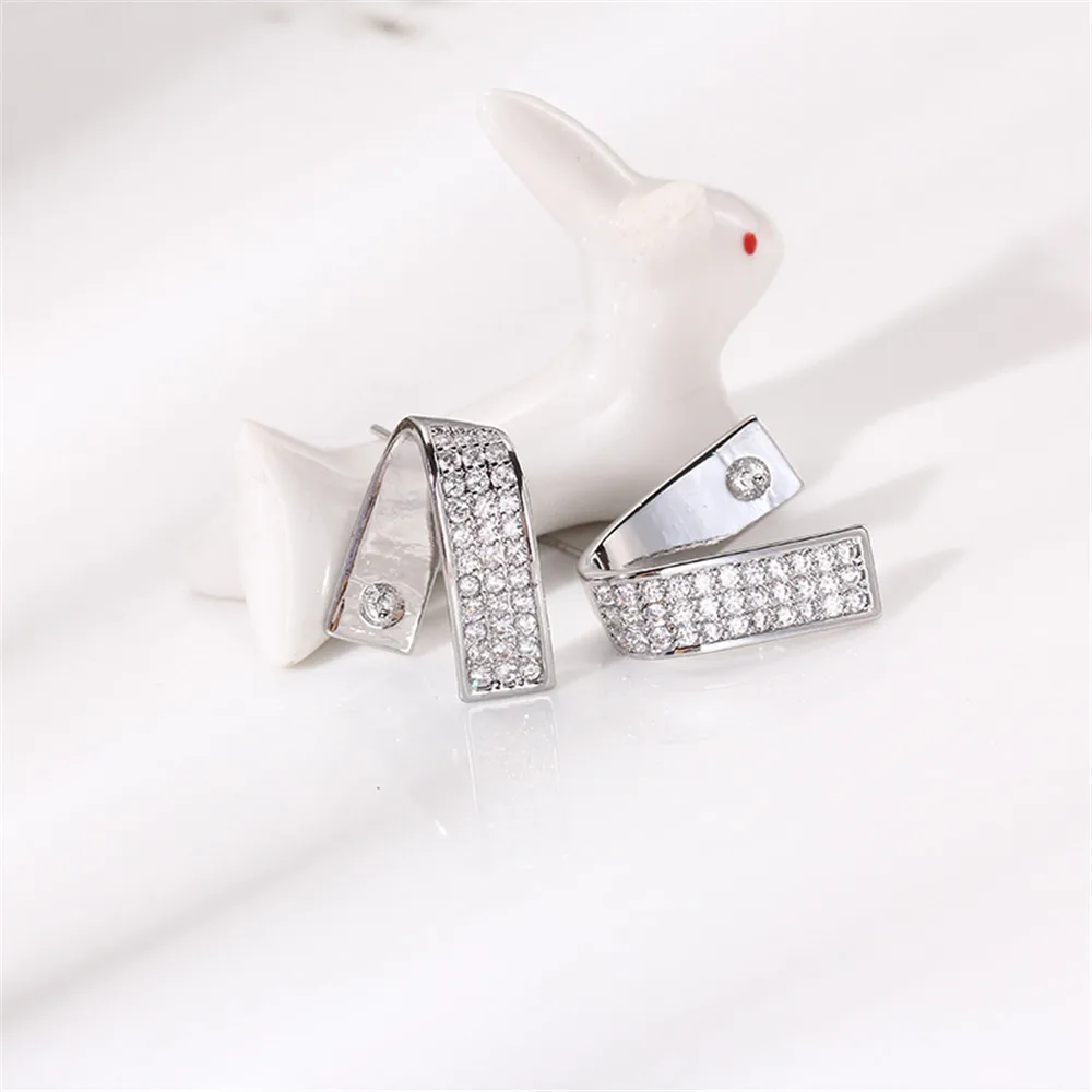 14K gold color preserving geometric simple pearl zircon S925 silver needle Earrings DIY accessories female