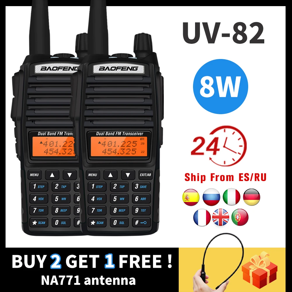 

2 шт. Baofeng UV-82 8 Вт высокомощное двухстороннее радио UV82 рация 8 Вт портативное CB Ham Радио UV 82 10 км двухдиапазонный приемопередатчик