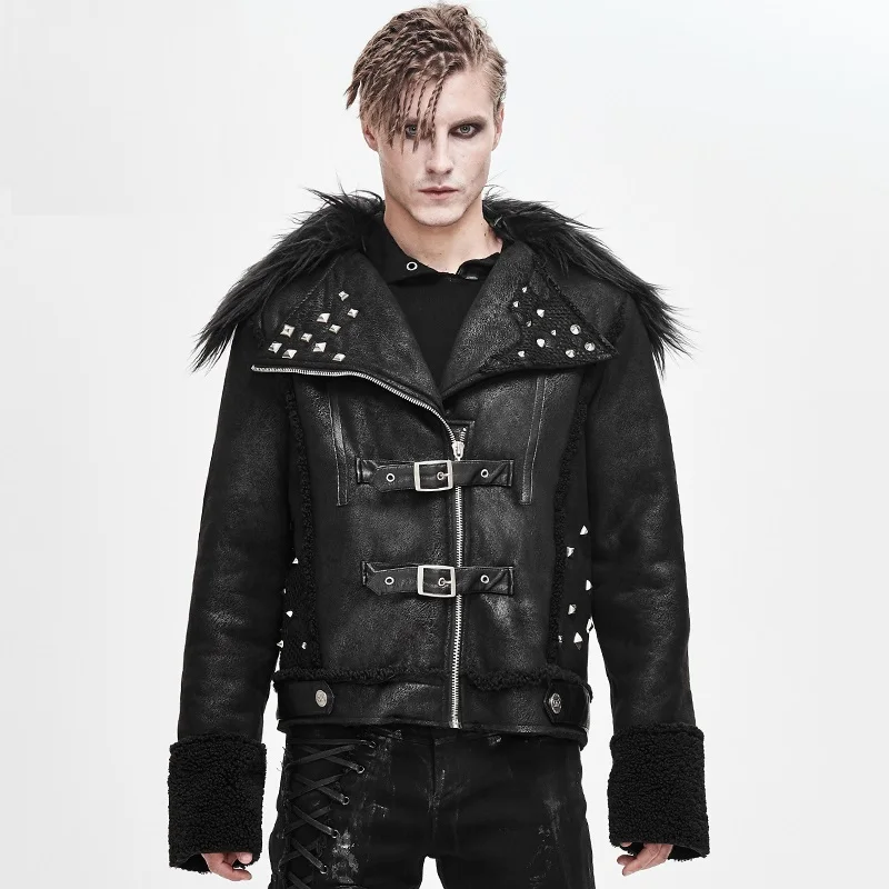 

Iron And Steel Lord Thick Coat Punk Rock Style Jacket Casual Leather Texture Coat Loose Autumn And Winter Jacket Men