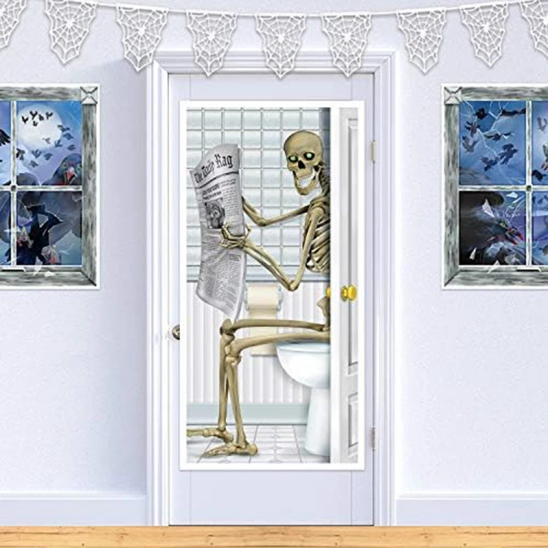 

Halloween Decoration Props Skeleton Horror American Explosion Glass Door Poster Durable