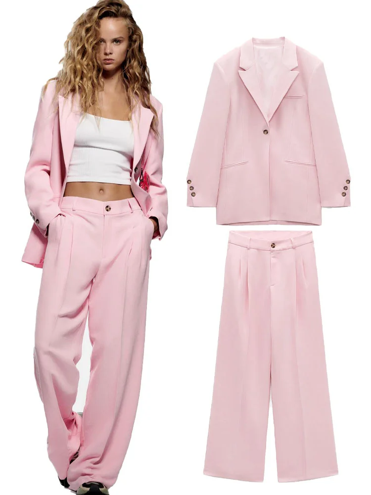 

2022spring new women's clothing Versatile asymmetric decorative long casual loose blazer and high-waisted wide-leg trousers
