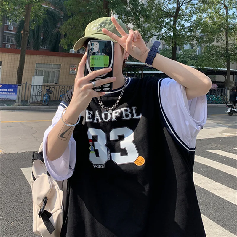 

Short-sleeved T-shirt men's ins tide brand simple Korean version of 2022 new summer loose leisure two-piece jersey basketball