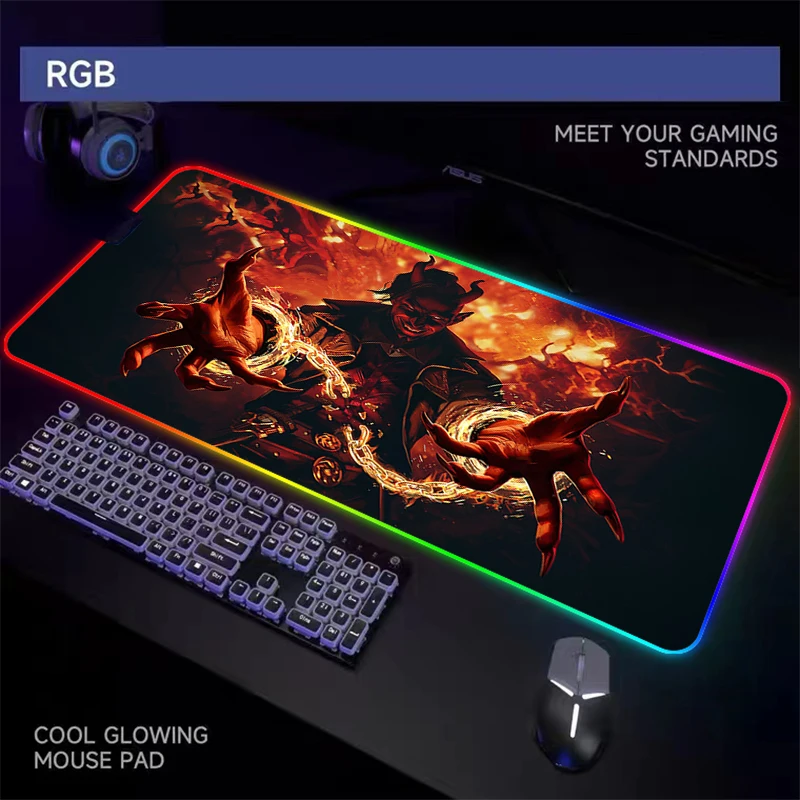 

RGB Demon Mousepad HD Printing Computer Gamers Locking Edge Non-slip Mouse Pad Keyboard PC Desk Pad LED Dining Table Mat Gaming