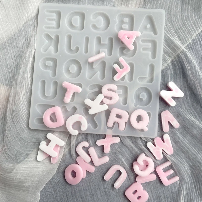 

LX9D Shiny Glossy Silicone Resin Molds English Medium Letter Keychain Mold DIY Pendant Jewelry Epoxy Resin Crafting Molds