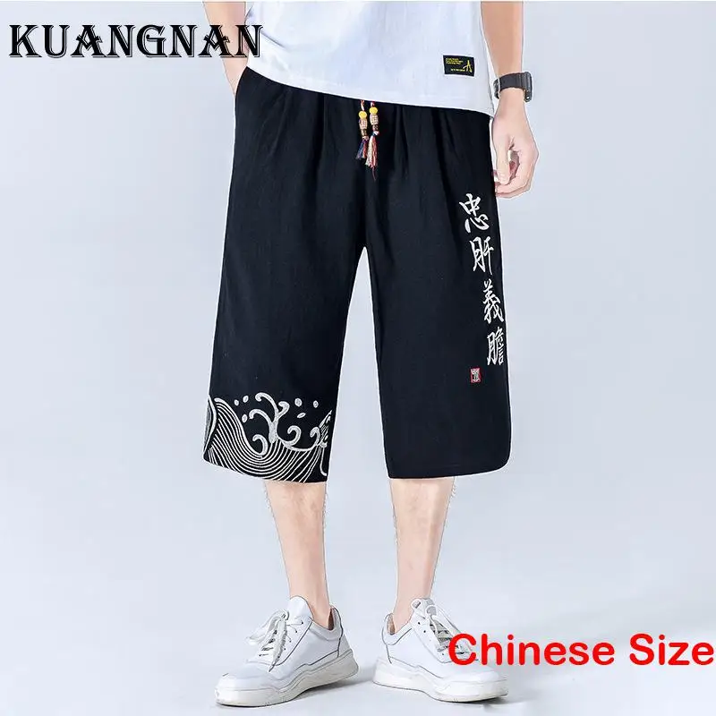 

KUANGNAN Cotton Linen Embroidery Man Pants Men's Summer Trousers 5 Days Shipping Goods Street Wear Luxury Clothing 5XL 2023