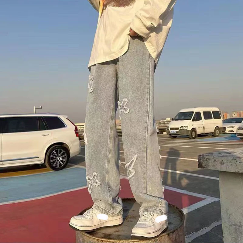 Oversized Men's Wide Leg Y2K Clothes Women Hip Hop Baggy Jeans Straight Trousers Casual Mopping Denim Pants For Men Streetwear