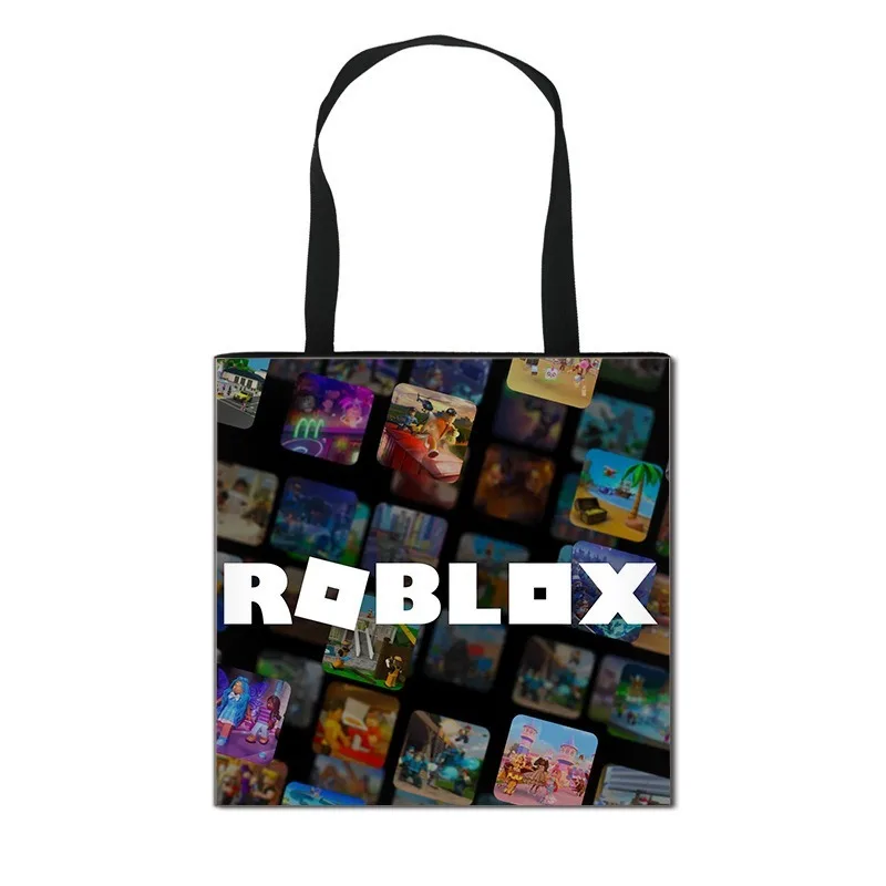 Фото Популярные сумки для покупок с принтом мультяшных персонажей ROBLOXS, вместительные сумки-тоут, сумки для хранения, сумки для супермаркета №3
