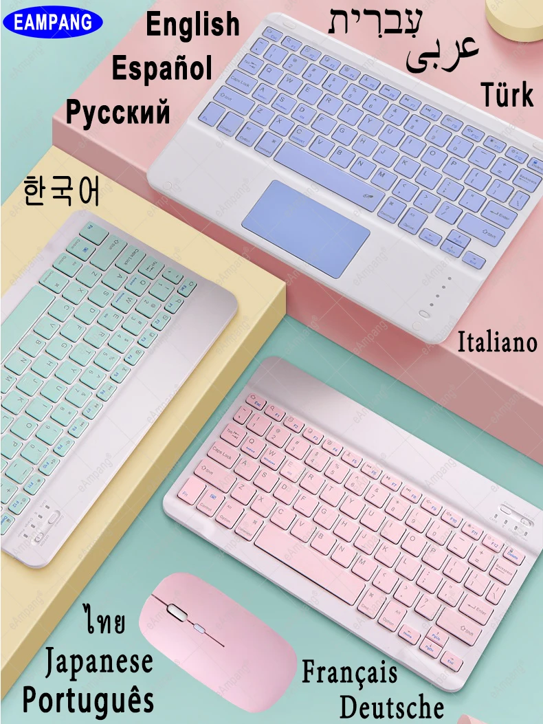 

Russian Arabic Hebrew Korean Spanish Keyboard Mouse for IPad 5th 6th 10.2 7 7th 8 8th 9 9th Air 2 3 4 4th Pro 11 2018 2020 2021