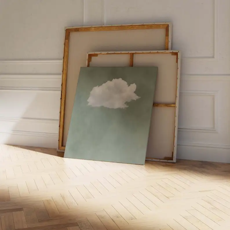 Трава зеленое небо облака Настенная картина квадратная фотография Простой