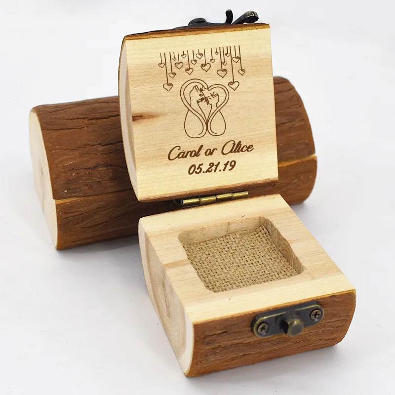 Forest Wood Ring Box European Wedding Engraving Wood Vintage Ring Box Jewelry Box Multi-level Suitable for Wedding
