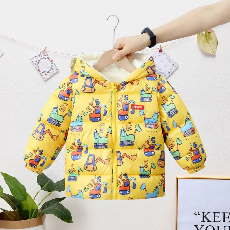 

Autumn Winter Children Cartoon Printing Pattern Down Jacket Boys Girls Fashionable Thermal Jacket Baby Fleece Keep Warm Coat