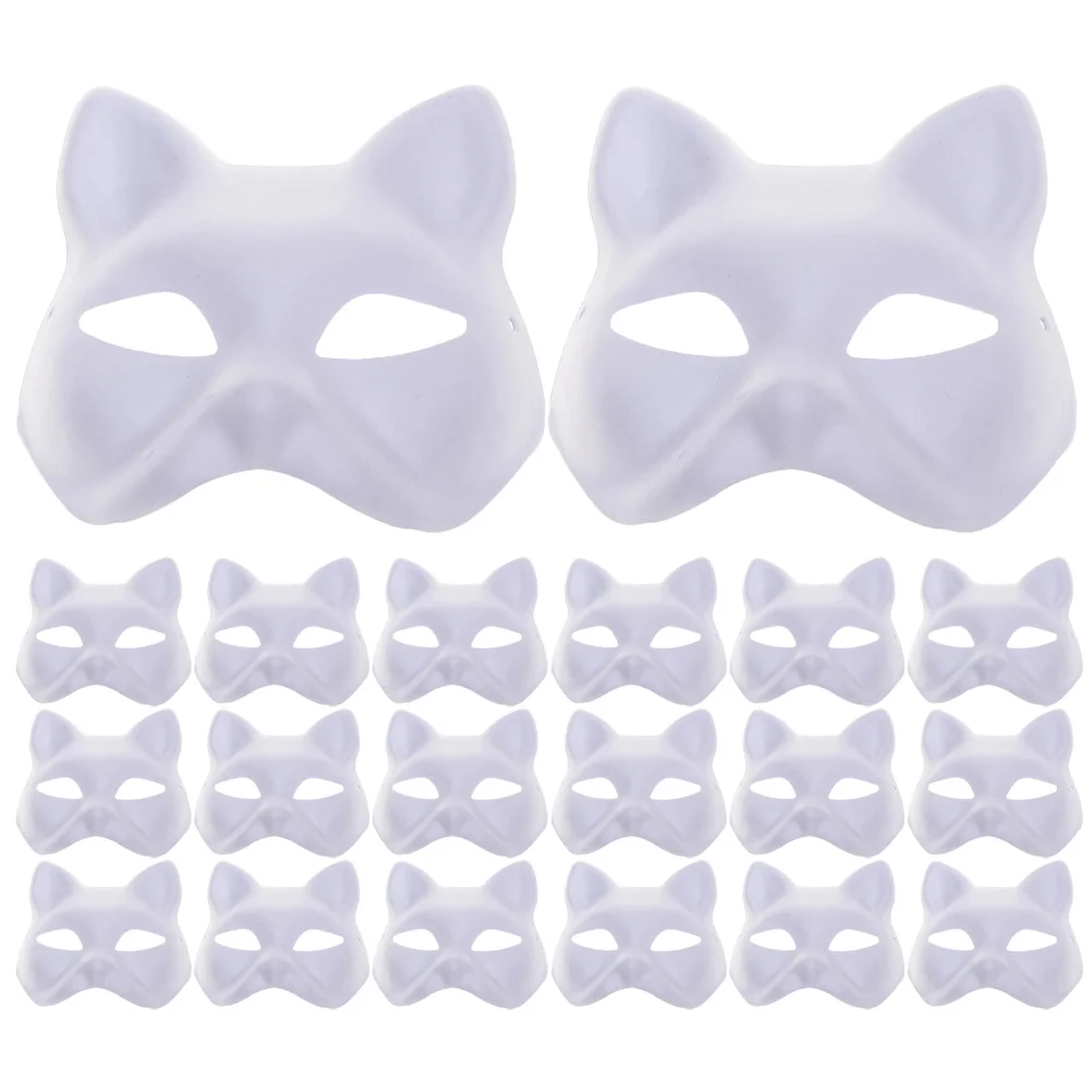 

20 Pcs Blank Hand Drawn Mask Animal Masks Adults Masquerade Women DIY Prop Pulp Halloween Paper Miss White Half Cat