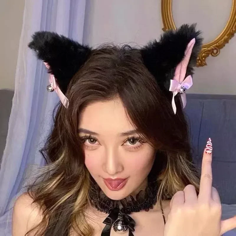 

Lolita Cat Ear Hair Clips Hairpins Women Sweet Fluffy Ear Anime Hairband With Bell Party Cosplay Headwear Hair Accessories